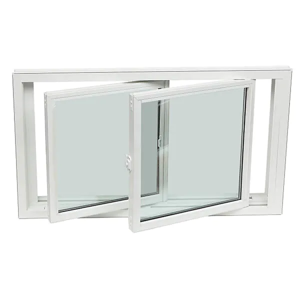 White vinyl double slider window with both sashes slid to center showing full double-slide mechanism and wide opening capability