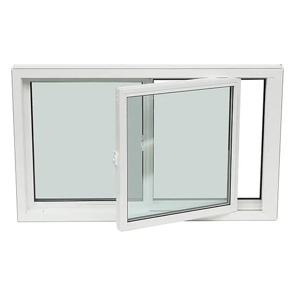 White vinyl single slider window with one sash open to center showing horizontal slide track and lift-out sash mechanism